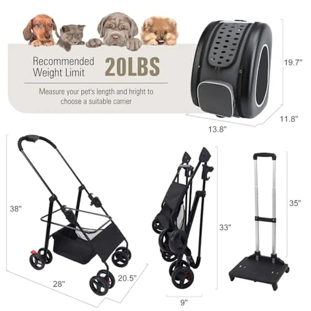 Multi-Functional Pet Carrier Stroller Backpack