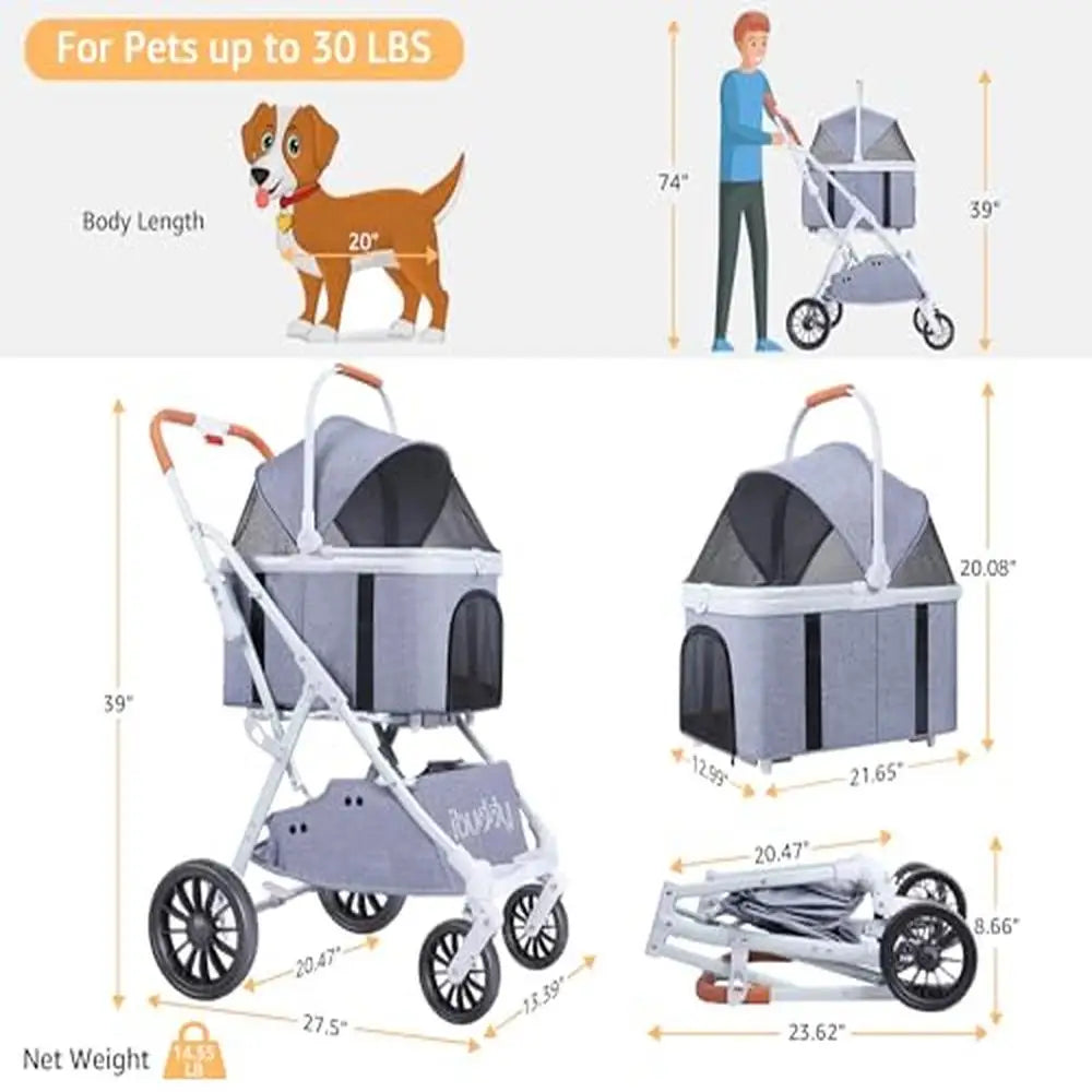 Pet Stroller Dog Cat 4-in-1