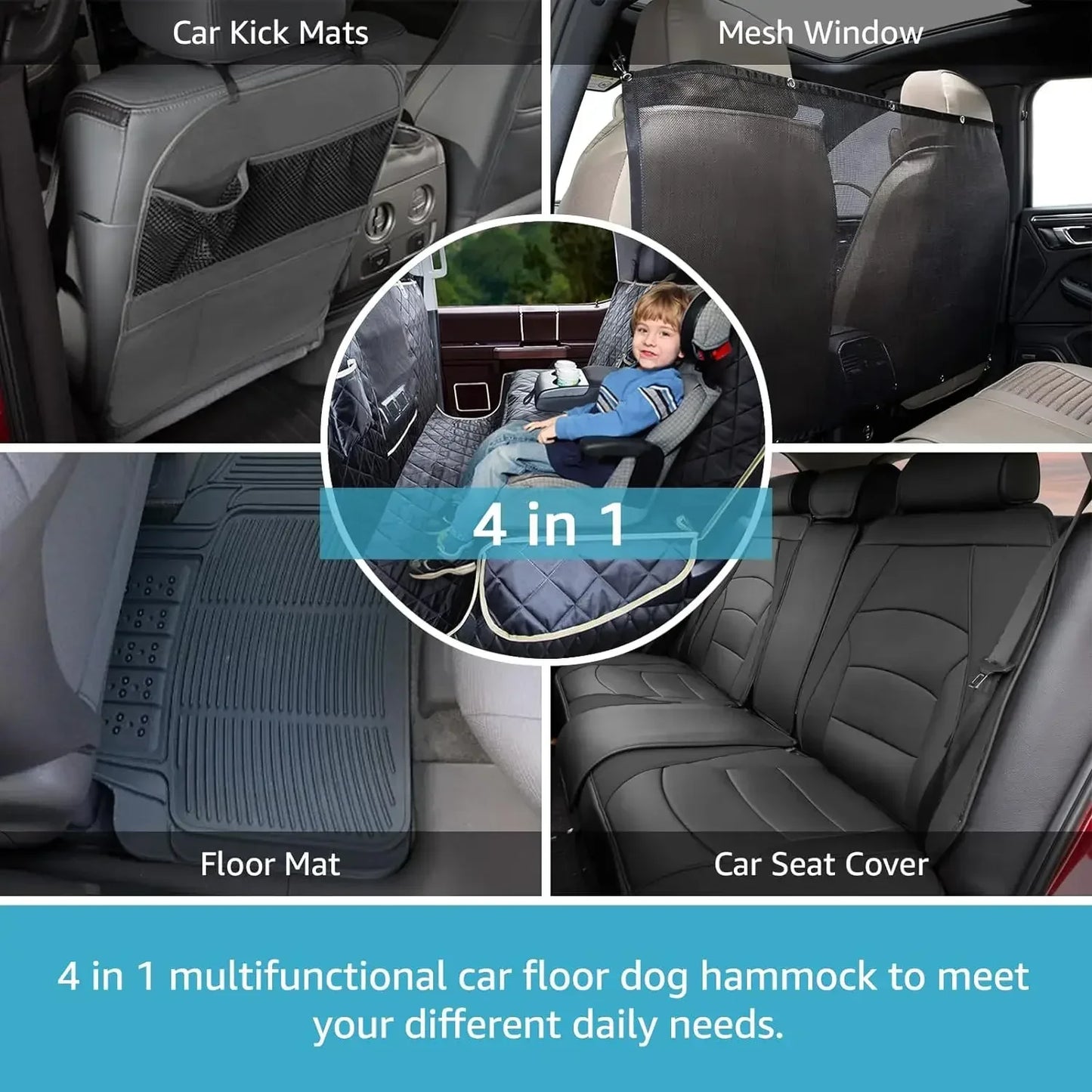 Lassie 4 in 1 Floor Dog Hammock for Crew Cab,100% Waterproof Backseat Cover Dog Seat Covers, Bench Protector for Ford